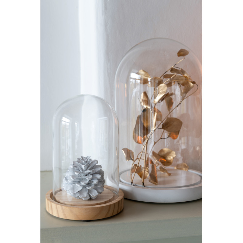 Cloche décorative H 16 cm Verre Transparent Bois Naturel Domyla 