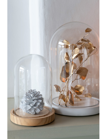 Cloche décorative H 16 cm Verre Transparent Bois Naturel Domyla 