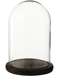 Cloche décorative H 26 cm Verre Transparent Bois Marron foncé Domyla 