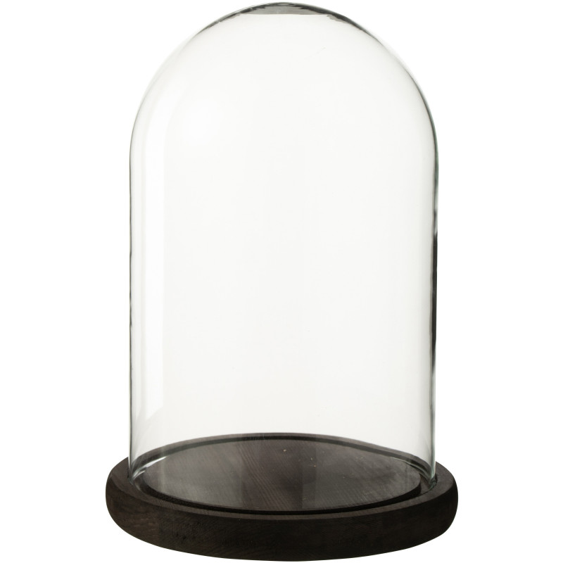 Cloche décorative H 26 cm Verre Transparent Bois Marron foncé Domyla 