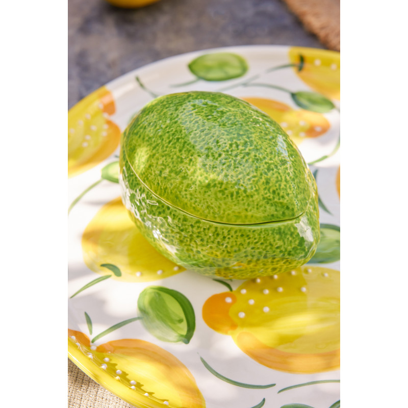 Boîte déco style provençal Citron 14 cm Dolomite Vert Blanc Grumyo 