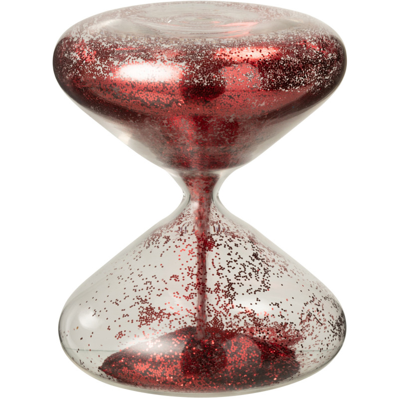 Sablier design chic H 18 cm Verre Transparent Paillette Rouge Éclorya 
