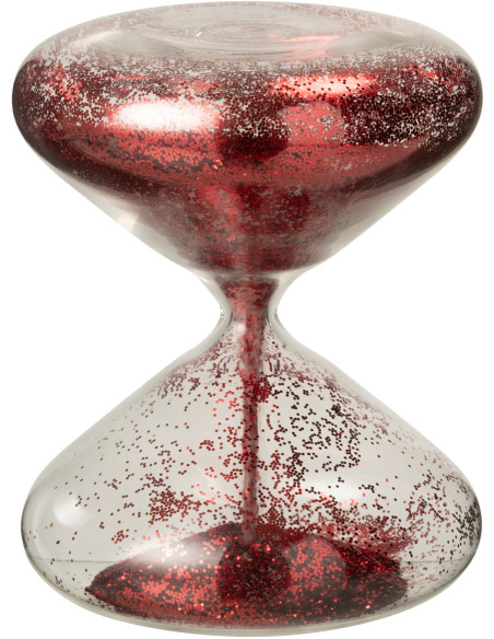 Sablier design chic H 18 cm Verre Transparent Paillette Rouge Éclorya 