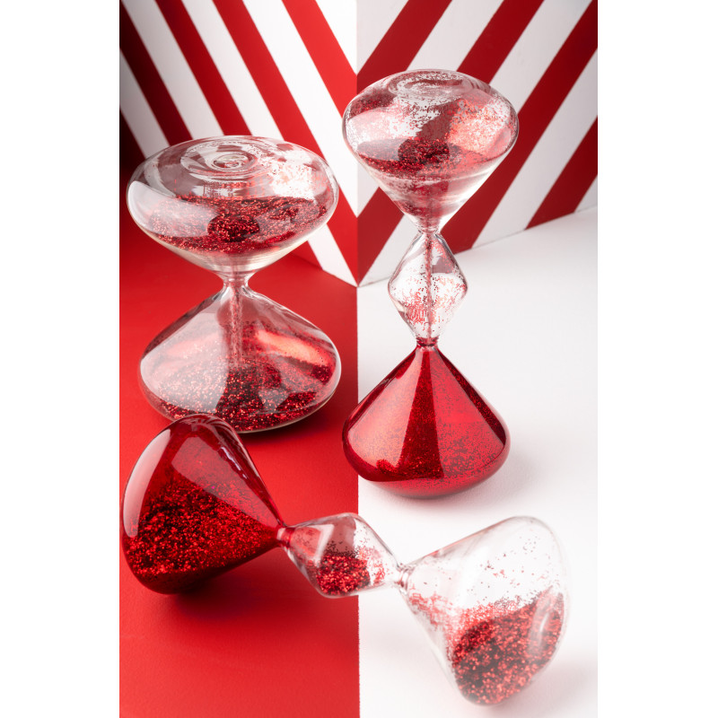 Sablier design chic H 18 cm Verre Transparent Paillette Rouge Éclorya 