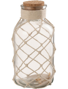 Grande Bouteille déco bord de mer H 21 cm Verre Transparent Sable Coquillage Playéa 