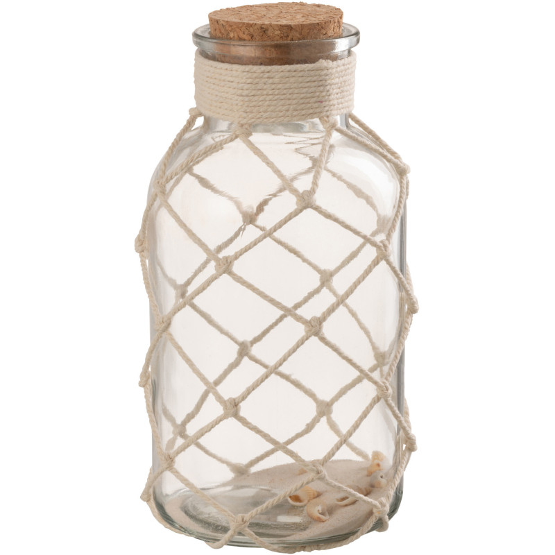 Grande Bouteille déco bord de mer H 21 cm Verre Transparent Sable Coquillage Playéa 