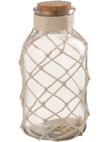 Grande Bouteille déco bord de mer H 21 cm Verre Transparent Sable Coquillage Playéa 