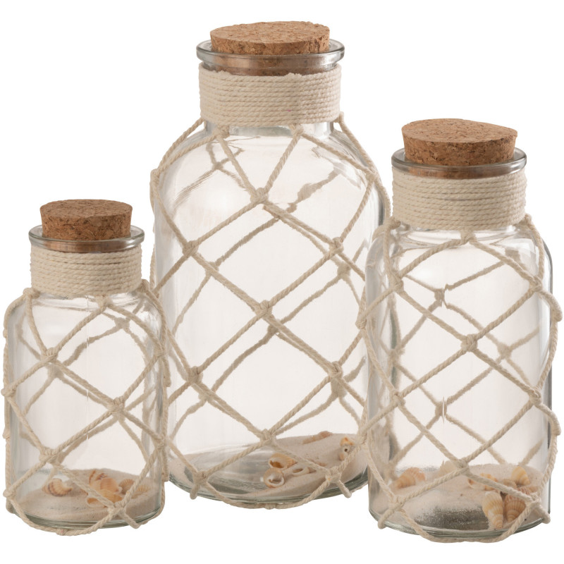 Grande Bouteille déco bord de mer H 21 cm Verre Transparent Sable Coquillage Playéa 