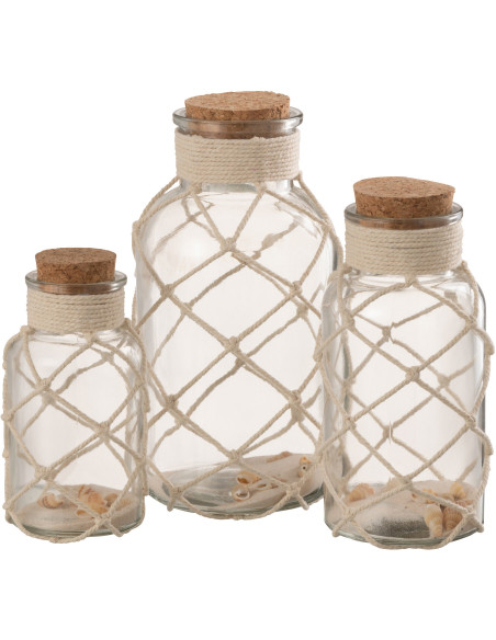 Grande Bouteille déco bord de mer H 21 cm Verre Transparent Sable Coquillage Playéa 