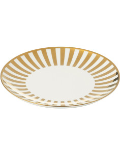 Lot de 4 Assiettes à dessert design chic Ronde 20 cm Porcelaine Doré Blanc Motif rayures Orénia 