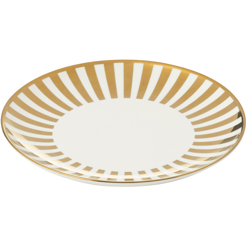 Lot de 4 Assiettes à dessert design chic Ronde 20 cm Porcelaine Doré Blanc Motif rayures Orénia 