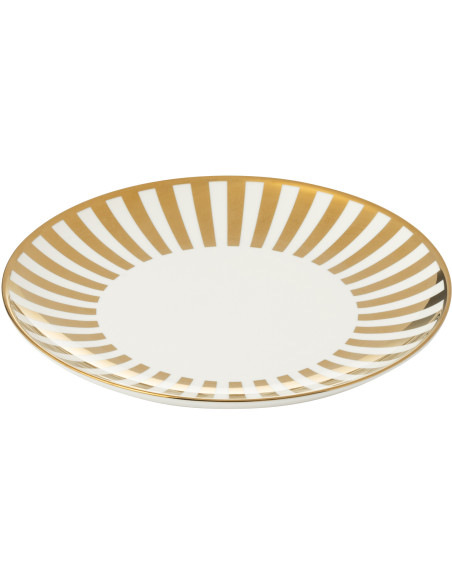 Lot de 4 Assiettes à dessert design chic Ronde 20 cm Porcelaine Doré Blanc Motif rayures Orénia 