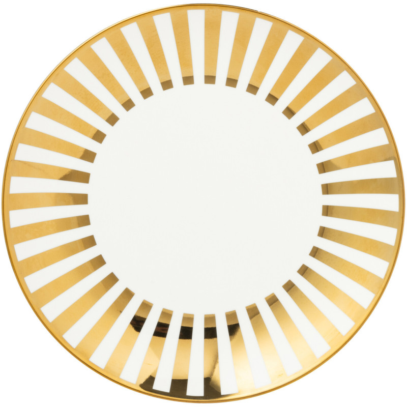 Lot de 4 Assiettes à dessert design chic Ronde 20 cm Porcelaine Doré Blanc Motif rayures Orénia 