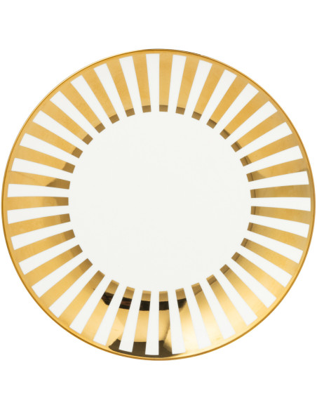 Lot de 4 Assiettes à dessert design chic Ronde 20 cm Porcelaine Doré Blanc Motif rayures Orénia 