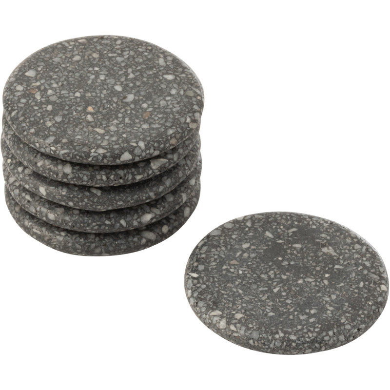 Lot de 6 Sous-verres moderne chic Rond 10 cm Marbre Gris Gravéro 