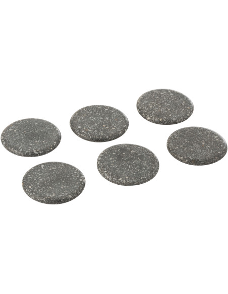 Lot de 6 Sous-verres moderne chic Rond 10 cm Marbre Gris Gravéro 