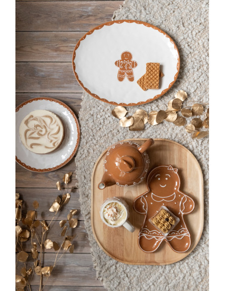 Plateau déco scandinave Rectangulaire 44 cm Bois d'hévéa Naturel Luméto 