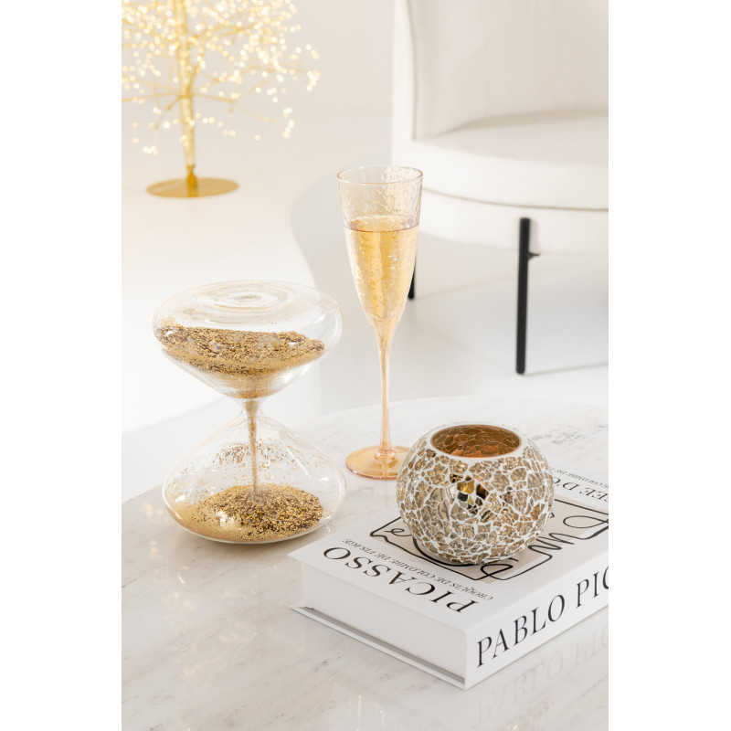 Sablier design chic H 18 cm Verre Transparent Paillette Doré Éclorya 