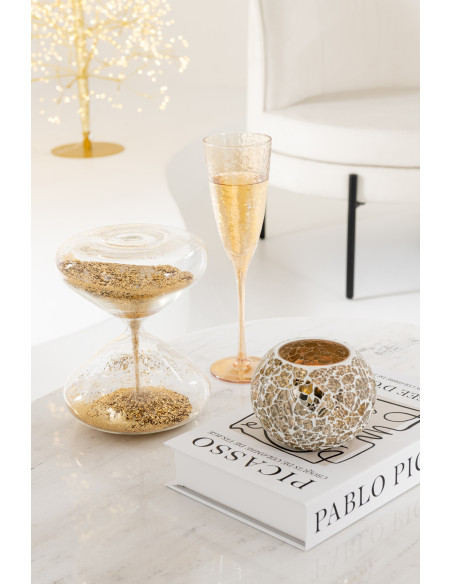 Sablier design chic H 18 cm Verre Transparent Paillette Doré Éclorya 