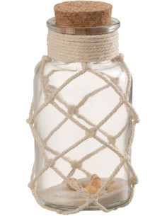 Bouteille déco bord de mer H 14 cm Verre Transparent Sable Coquillage Playéa 