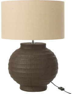 Grande Lampe boule Japandi chic H 62 cm Terre cuite Marron Tissu Beige Toreko 