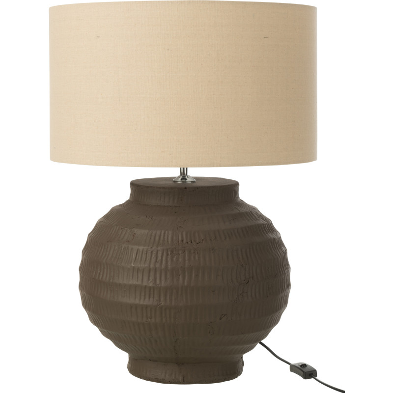 Grande Lampe boule Japandi chic H 62 cm Terre cuite Marron Tissu Beige Toreko 