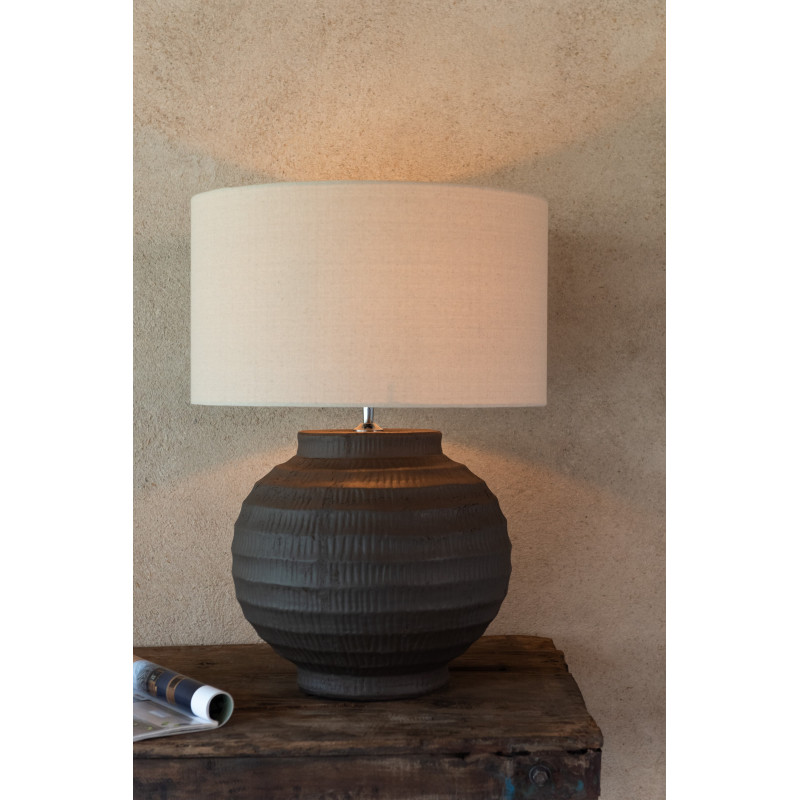 Grande Lampe boule Japandi chic H 62 cm Terre cuite Marron Tissu Beige Toreko 