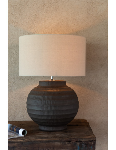 Grande Lampe boule Japandi chic H 62 cm Terre cuite Marron Tissu Beige Toreko 