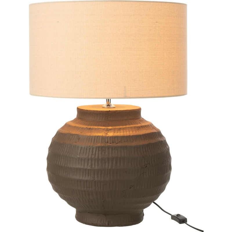 Grande Lampe boule Japandi chic H 62 cm Terre cuite Marron Tissu Beige Toreko 