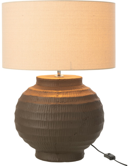 Grande Lampe boule Japandi chic H 62 cm Terre cuite Marron Tissu Beige Toreko 