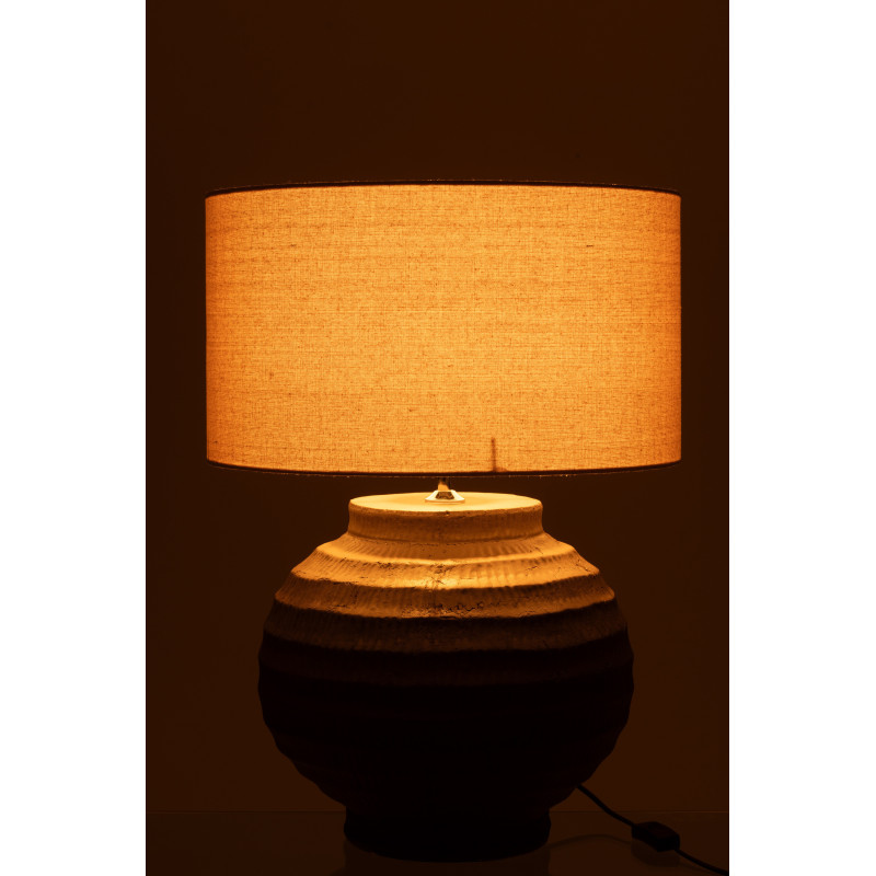 Grande Lampe boule Japandi chic H 62 cm Terre cuite Marron Tissu Beige Toreko 
