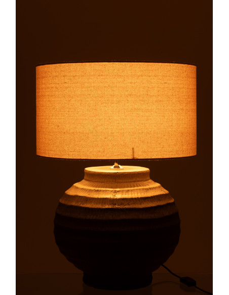 Grande Lampe boule Japandi chic H 62 cm Terre cuite Marron Tissu Beige Toreko 