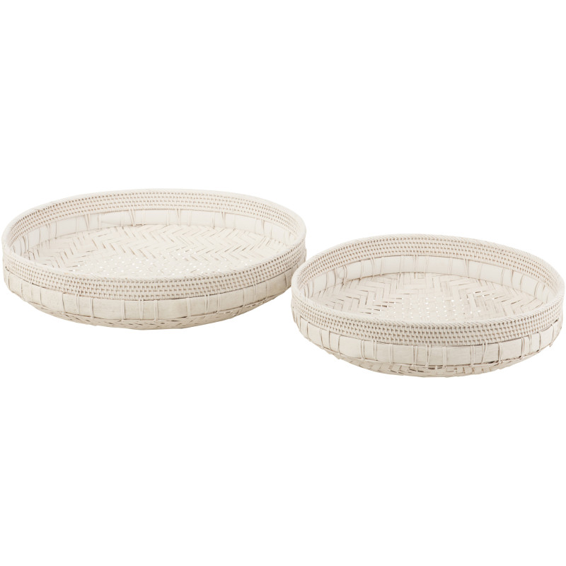 Lot de 2 Plateaux déco bord de mer Rond Rotin Blanc Tressé Tressanno 