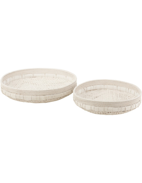 Lot de 2 Plateaux déco bord de mer Rond Rotin Blanc Tressé Tressanno 