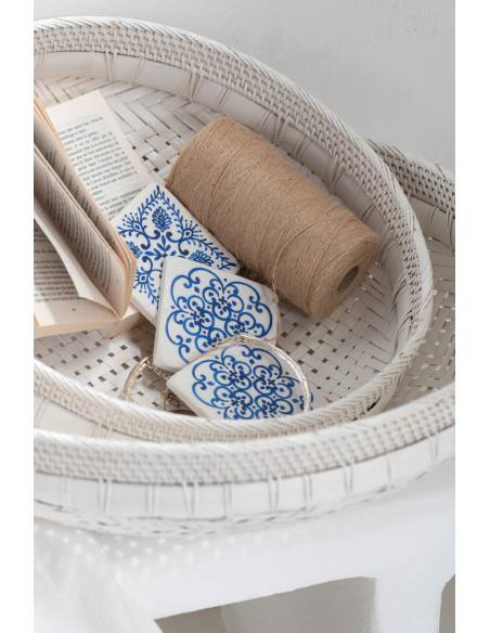 Lot de 2 Plateaux déco bord de mer Rond Rotin Blanc Tressé Tressanno 