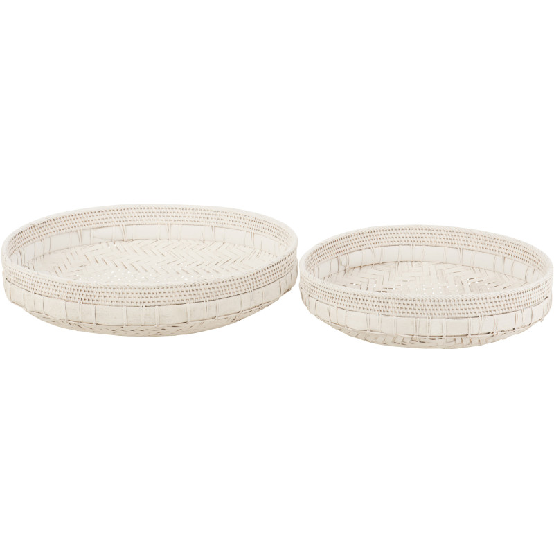 Lot de 2 Plateaux déco bord de mer Rond Rotin Blanc Tressé Tressanno 