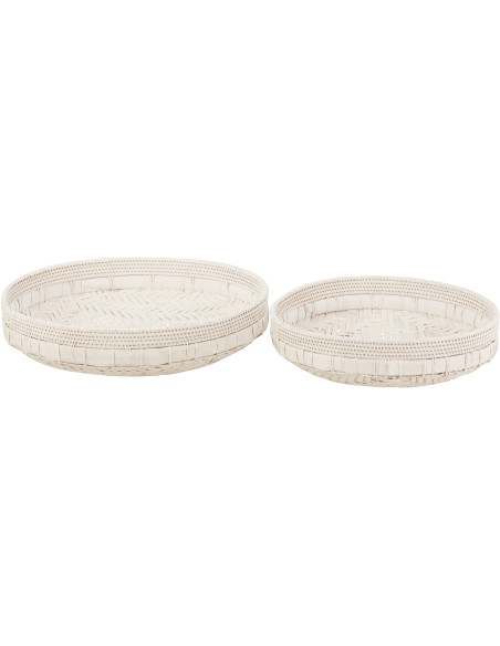 Lot de 2 Plateaux déco bord de mer Rond Rotin Blanc Tressé Tressanno 
