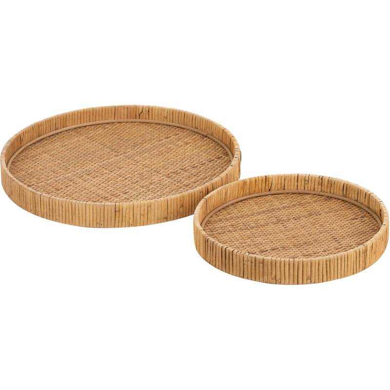 Lot de 2 Plateaux bohème chic Rond Rotin Naturel Tressé Ravessia 