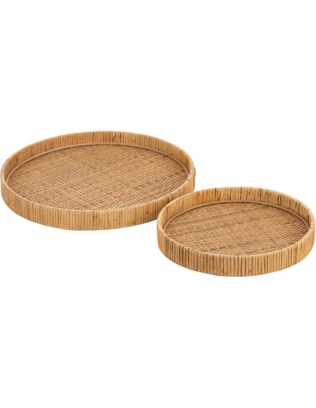Lot de 2 Plateaux bohème chic Rond Rotin Naturel Tressé Ravessia 