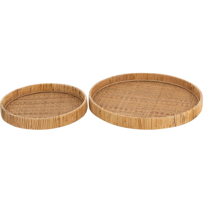 Lot de 2 Plateaux bohème chic Rond Rotin Naturel Tressé Ravessia 