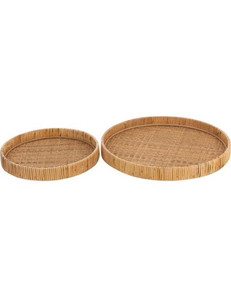 Lot de 2 Plateaux bohème chic Rond Rotin Naturel Tressé Ravessia 