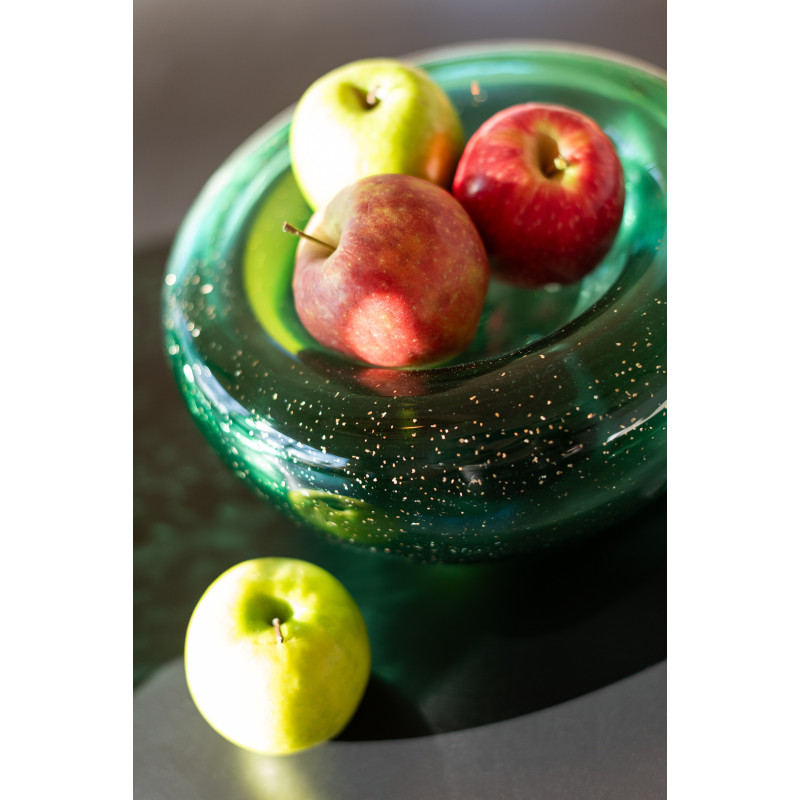Vide-poches déco design Rond 26 cm Verre Vert émeraude Avec paillettes Carol 