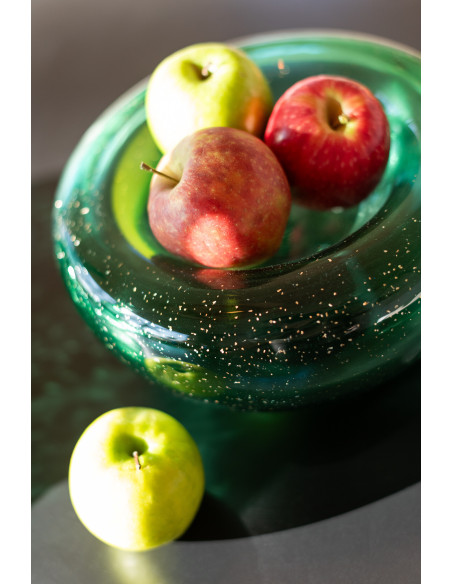 Vide-poches déco design Rond 26 cm Verre Vert émeraude Avec paillettes Carol 