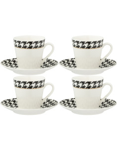 Lot de 2 Tasses à espresso moderne chic 85 ml Porcelaine Blanc Noir Motif pied-de-poule Modénia 