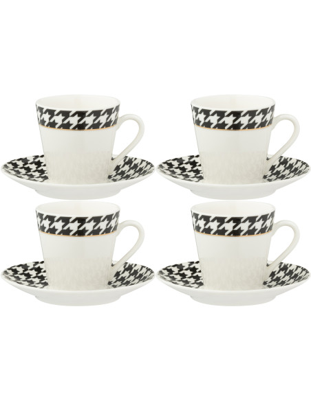 Lot de 2 Tasses à espresso moderne chic 85 ml Porcelaine Blanc Noir Motif pied-de-poule Modénia 