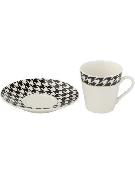 Lot de 2 Tasses à espresso moderne chic 85 ml Porcelaine Blanc Noir Motif pied-de-poule Modénia 