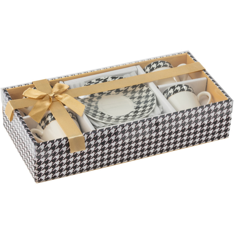 Lot de 2 Tasses à espresso moderne chic 85 ml Porcelaine Blanc Noir Motif pied-de-poule Modénia 