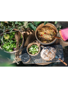 Grand Plat bord de mer Rond 56 cm Bois de manguier Naturel Blanchi Blancoli 