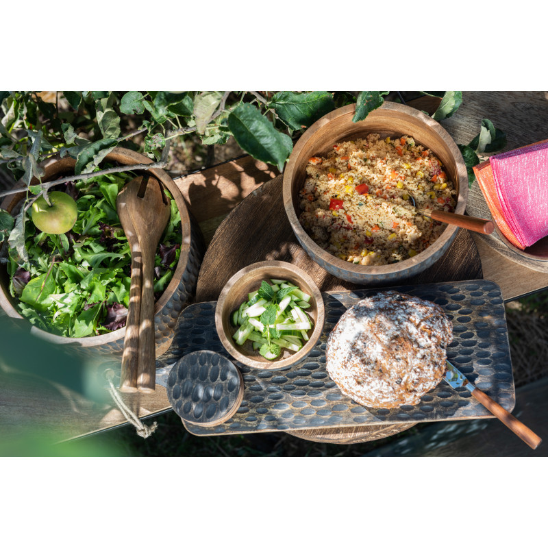 Grand Plat bord de mer Rond 56 cm Bois de manguier Naturel Blanchi Blancoli 