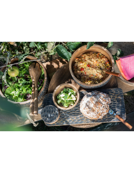 Grand Plat bord de mer Rond 56 cm Bois de manguier Naturel Blanchi Blancoli 